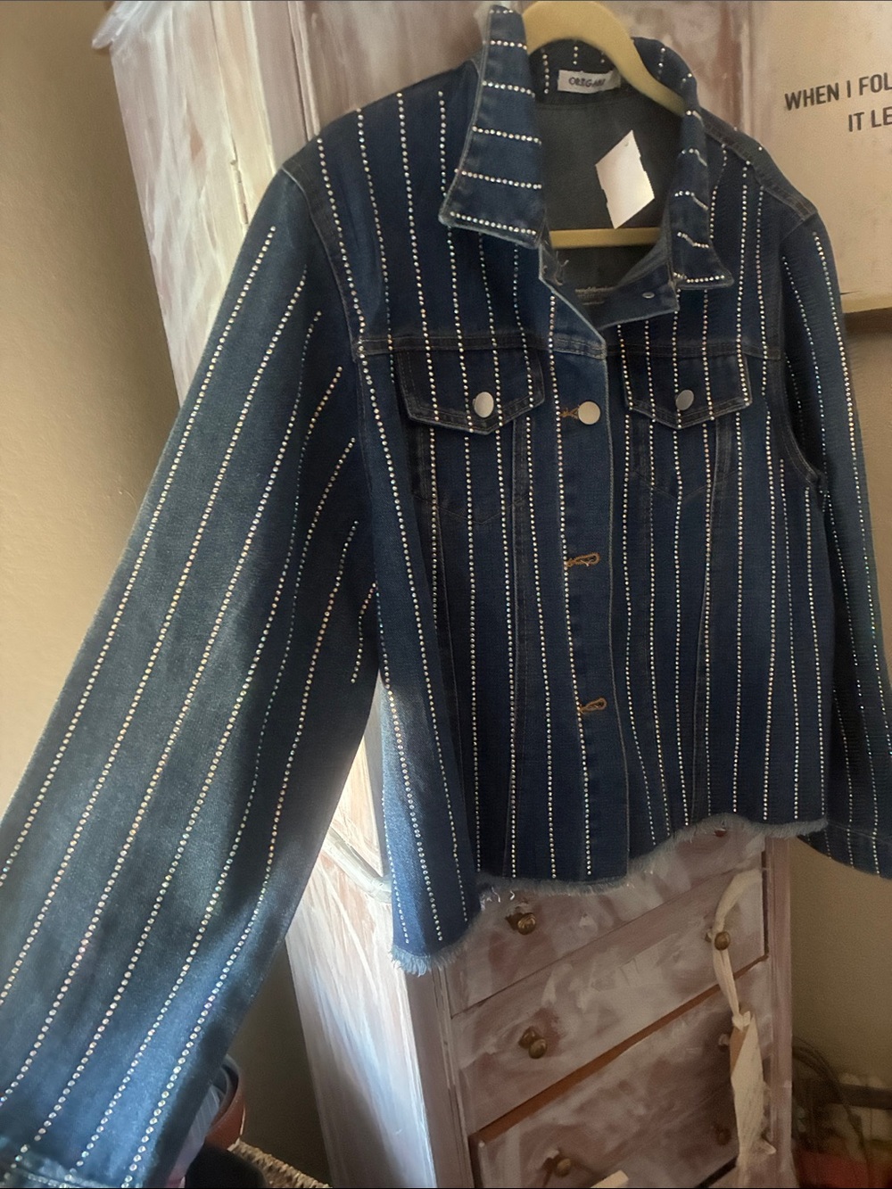 ORB & APE Dark Blue Stud-Striped Denim Jacket - Picture 5 of 5